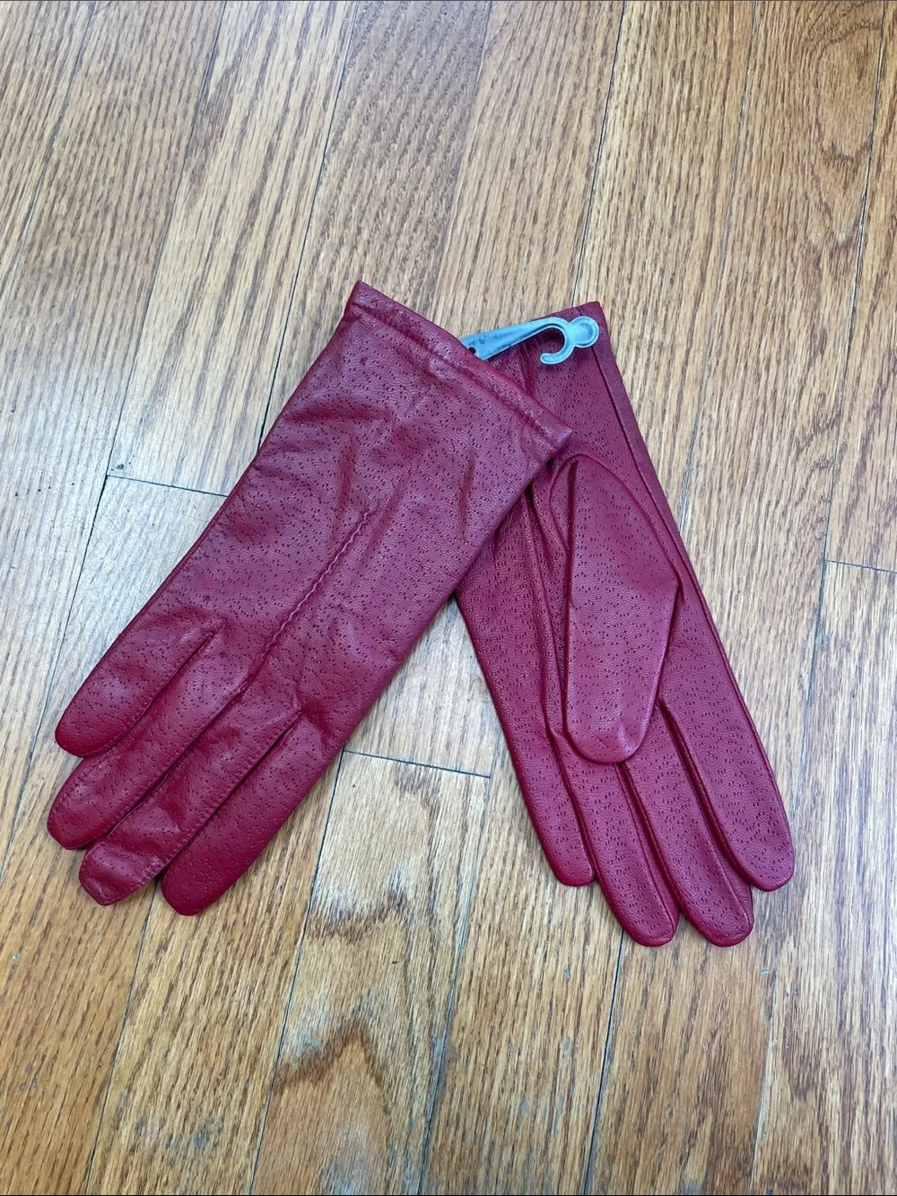 Ladies Perforated Burgundy Leather Gloves